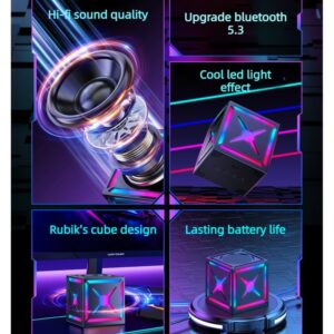 RGB Bluetooth 5.3 Speaker, Dual Speakers with 360° Surround Stereo Sound, FM Radio Included—Black