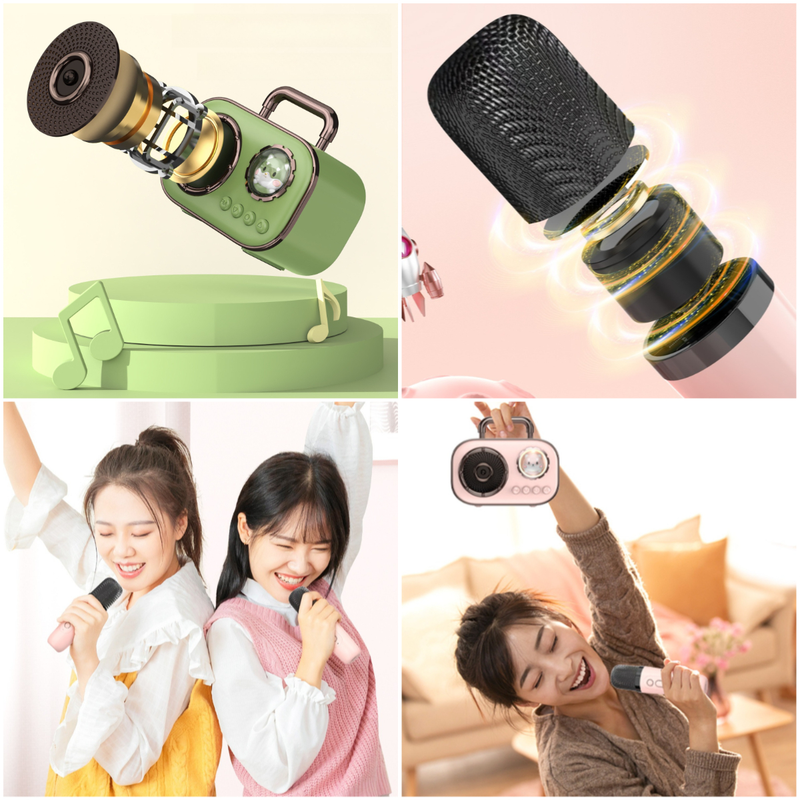 Dual Mic Karaoke Speaker, Portable Bluetooth Karaoke Audio Set, Family Wireless Microphone KTV Speaker—Pink