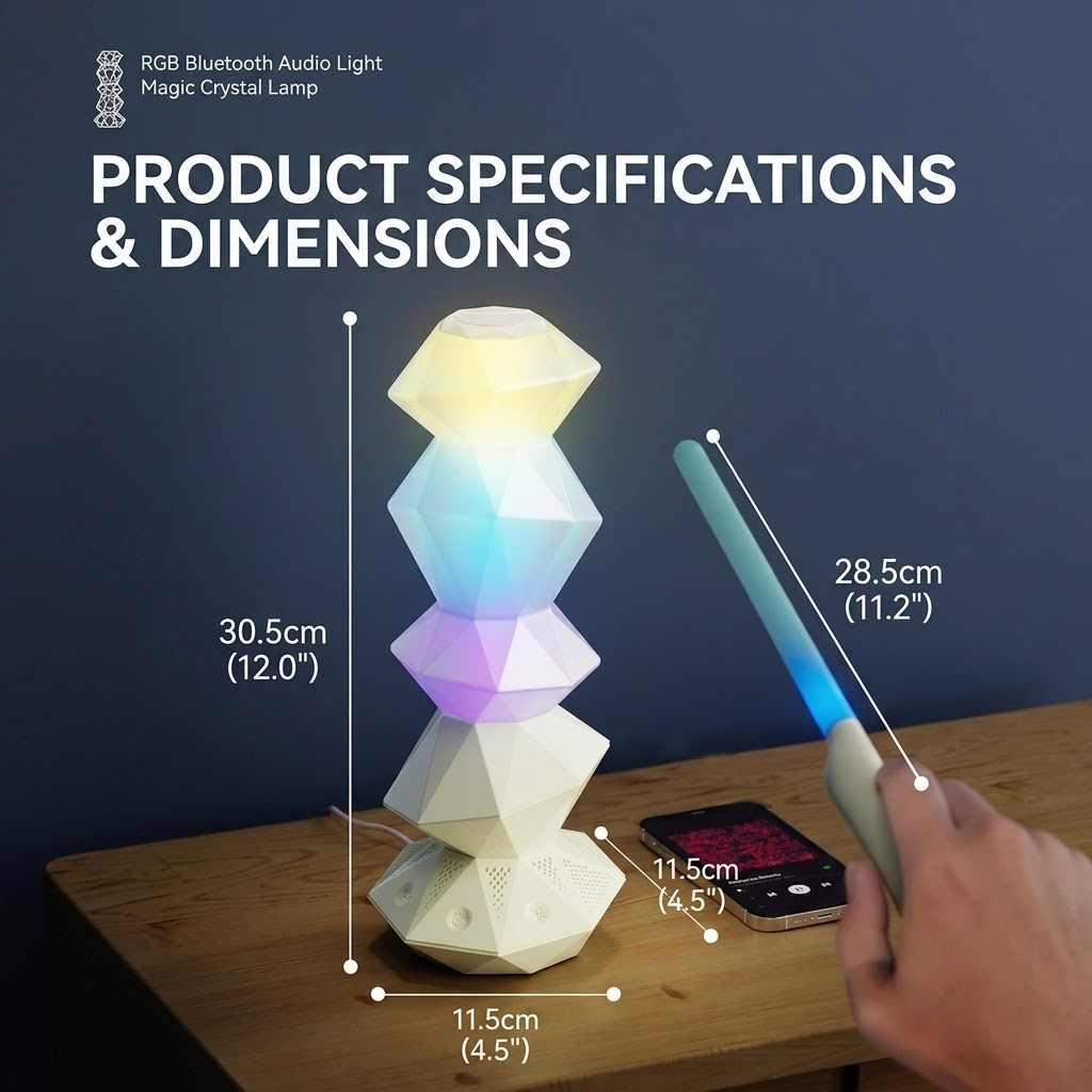 Magic Crystal Sound Lamp with RGB Music Rhythm, Bluetooth Speaker & Remote Control Wand – Ambient Night Light for Gaming Desk, Bedroom, and Home Décor (Green)